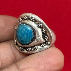 Traditional Sterling Sliver Ring With Blue Glass Boho Ring